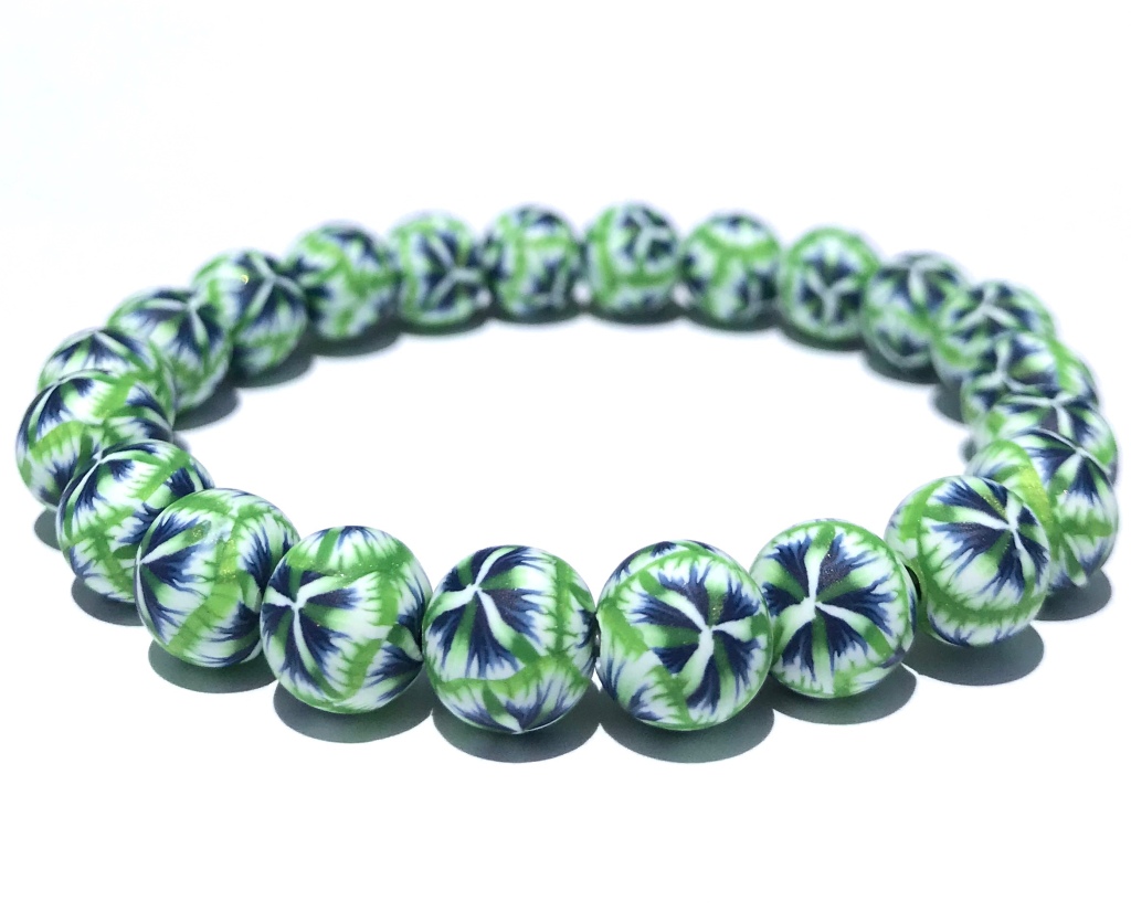 Green, white, and navy bead bracelet